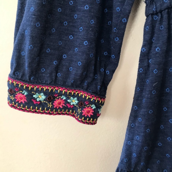 Lucky Brand Blue Boho Embroidered Flower Print Tiered Empire Dress Girls XL 16 - Picture 4 of 8